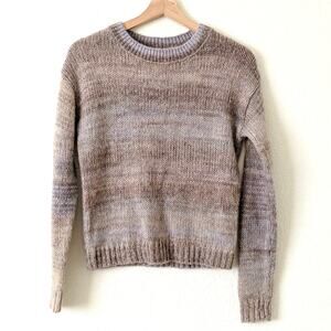 Something Navy Womens Soft Open Knit Crop Sweater Purple Brown Pullover XS $95